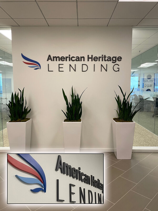 American Heritage Lending Lobby Signs Made by Majestic Sign Studio in Corona, CA